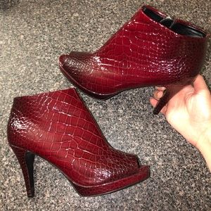 Croc peep toe booties